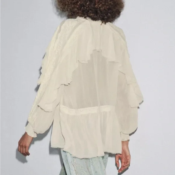 ZARA ZW COLLECTION LACE RUFFLE BLOUSE